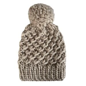 Handmade Chunky Knit Beige Pom Pom Beanie